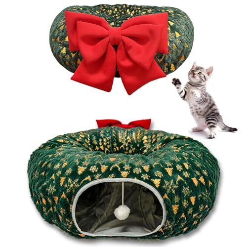 CHUN.F Comfort Green Cat Donut Tunnel für Weihnachtsbaum - Weihnachten Themed Cat Tube für Ferienzeit - Eine große rote Schleife - Ultraweicher Plüsch Samt Niedlicher Katzenbaum Tunnel Rock mit Ball CHUN.F Comfort Green Cat Donut Tunnel für Weihnachtsbaum - Weihnachten Themed Cat Tube für Ferienzeit - Eine große rote Schleife - Ultraweicher Plüsch Samt Niedlicher Katzenbaum Tunnel Rock mit Ball von CHUN.F