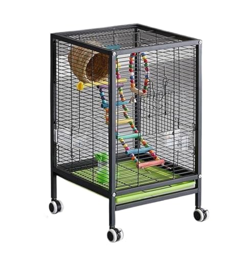Schmiedeeiserner Vogelkäfig Mit Rollständer for Papageien, Conure, Lovebird, Nymphensittiche(Black) von CHUNXVLI