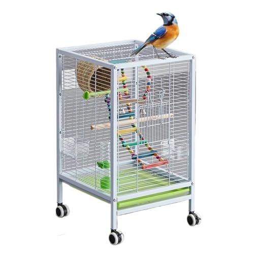 Schmiedeeiserner Vogelkäfig Mit Rollständer for Papageien, Conure, Lovebird, Nymphensittiche(White) von CHUNXVLI