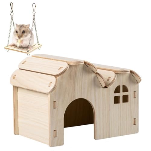CHUQIANTONG Hamsterhaus aus Holz für kleine Haustiere, hängende Holzschaukel, Kauspielzeug, Kleintierversteck gewölbte Plattform, Nesting Habitat für Rennmäuse, Chinchillas, Meerschweinchen, Igel von CHUQIANTONG
