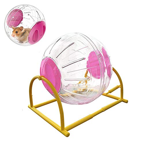 Hamster-Gymnastikball, leises Hamsterrad, kleine Tiere, transparenter Ball für Dwar Ratten, lindert Langeweile und erhöht die Aktivität (15,2 cm mit Ständer, Rosa) von CHUQIANTONG