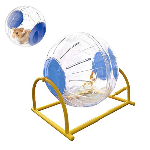 Hamster-Gymnastikball, leises Hamsterrad, kleine Tiere, transparenter Ball für Dwar Ratten, lindert Langeweile und erhöht die Aktivität (15,2 cm mit Ständer, blau) von CHUQIANTONG