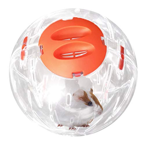Hamsterball, transparenter Kunststoff-Sportball für Hamster, Laufen, Gymnastikball mit Ständer, für kleine Haustiere, Nagetiere, Meerschweinchen, Mäuse, Rennmäuse, Spielzeug (16 cm, orange) von CHUQIANTONG