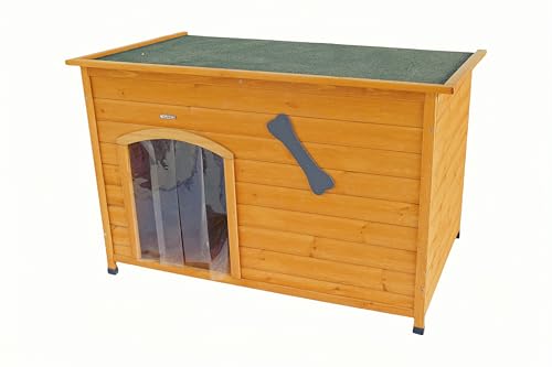 CHURRZZ Hundehütte aus Holz für kleine, mittelgroße und große Hunde, wasserdicht, für drinnen und draußen, Welpenunterstand mit erhöhtem Boden (Natur, L) von CHURRZZ