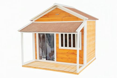 CHURRZZ Indoor-Outdoor Holz Hundehütte Veranda Asphaltdach Kunststoff Türvorhang Lüftungsfenster Braun Wetterfest Kleine bis mittelgroße Hunde Welpenhütte CHURRZZ Indoor-Outdoor Holz Hundehütte Veranda Asphaltdach Kunststoff Türvorhang Lüftungsfenster Braun Wetterfest Kleine bis mittelgroße Hunde Welpenhütte von CHURRZZ