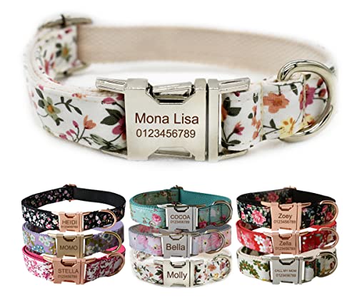 Personalisiertes Hundehalsband mit Metallschnalle, individuelle Haustiermarken mit Namen, Telefonnummer, Adresse graviert, Blumenmotiv Personalisiertes Hundehalsband mit Metallschnalle, individuelle Haustiermarken mit Namen, Telefonnummer, Adresse graviert, Blumenmotiv von CHUTRU