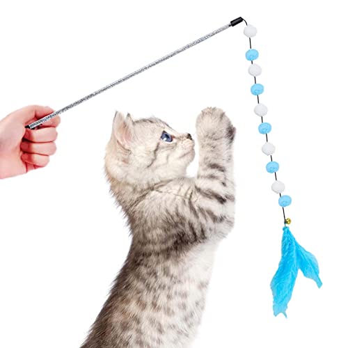 CHUYE Katze Zauberstab - Katzen-Stabspielzeug mit natürlicher Wan-Feder zum Spielen von Kätzchen | Multifunktionales interaktives Katzen-Übungsspielzeug für Jagen, Zuhause, Cattery von CHUYE