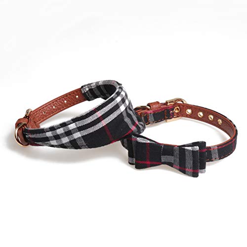 CHYIR 2 verstellbare Hundehalsbänder aus PU-Leder mit Fliege und Dreieckstuch für Haustiere, geeignet für Welpen, Katzen und Kätzchen (L, schwarz) von CHYIR