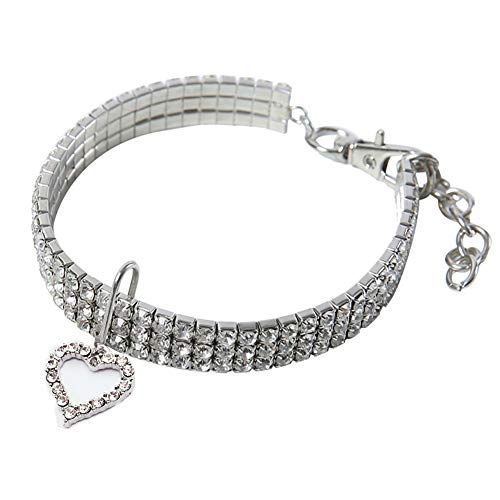 Haustier-Halsband, elastisches Halsband mit Strasssteinen, für Katzen und Hunde, Herz-Anhänger von CHYIR