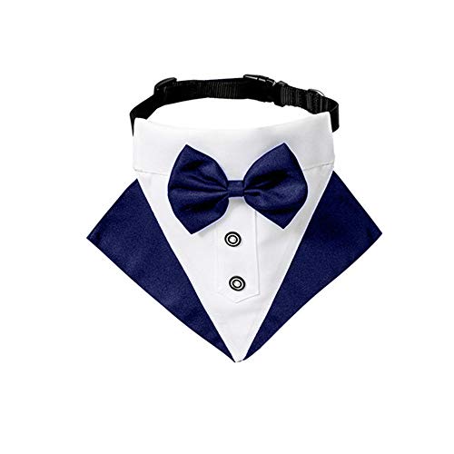 Formal Pet Smoking Bandana Hundehalsband mit Fliege und Krawatte verstellbare Fliege Halstuch für Welpen, Kätzchen, Pflegezubehör (L, Blau und Weiß) von CHYIR