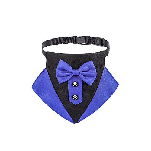 Formal Pet Smoking Bandana Hundehalsband mit Fliege und Krawatte verstellbare Fliege Halstuch für Welpen, Kätzchen, Pflegezubehör (L, blau und schwarz) von CHYIR