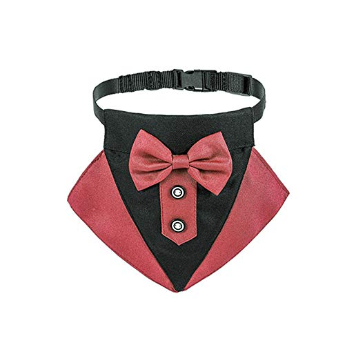 Formal Pet Smoking Bandana Hundehalsband mit Fliege und Krawatte verstellbare Fliege Halstuch für Welpen, Kätzchen, Pflegezubehör (L, rot und schwarz) von CHYIR
