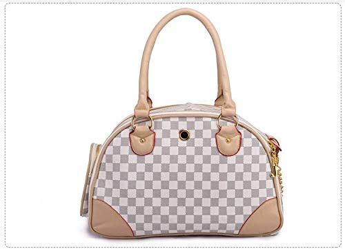 Hundewelpen Chihuahua Geschenk Pudel Tasche Set faltbare Kätzchen Flugzeug Handtasche kann für kleine Haustier-Reisetaschen verwendet werden (S, Braun-Weiß-Quadrat) von CHYIR