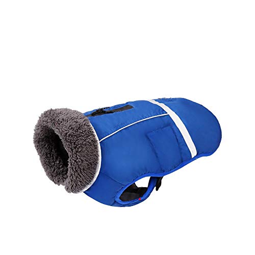 Warmer Haustiermantel, bequeme Hundejacke im Winter mit Loch für Geschirr, geeignet für große Hunde, winddicht und schneefest Haustierkleidung (XL, blau) von CHYIR