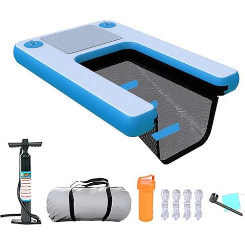 Hundewasserrampe für Pool Tragbare Wasserrampe für Hunde für den Pool, robuste Hundeschwimmleiter mit Pumpe/Seil/Aufbewahrungstasche/Reparaturset, aufblasbares Schwimmdock für Hunde(Blue) von CHZDPP