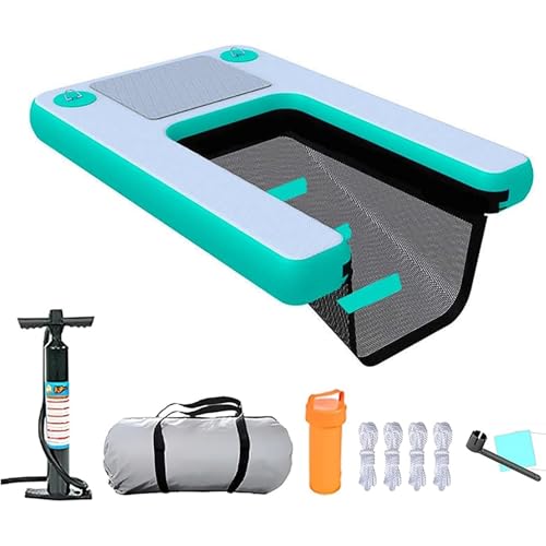 Hundewasserrampe für Pool Tragbare Wasserrampe für Hunde für den Pool, robuste Hundeschwimmleiter mit Pumpe/Seil/Aufbewahrungstasche/Reparaturset, aufblasbares Schwimmdock für Hunde(Green) von CHZDPP