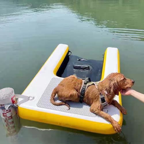 Hundewasserrampe für Pool Tragbare Wasserrampe für Hunde für den Pool, robuste Hundeschwimmleiter mit Pumpe/Seil/Aufbewahrungstasche/Reparaturset, aufblasbares Schwimmdock für Hunde(Yellow) von CHZDPP