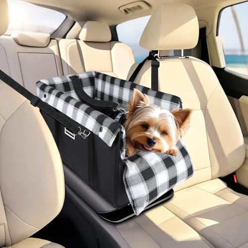 Mittelkonsole Hundeautositz, abnehmbares und waschbares Innenfutter, Hundeautositz, zusammenklappbar, für kleine Hunde, mit Sicherheitsgurt bis zu 5 kg (schwarz) von CHZUOBER