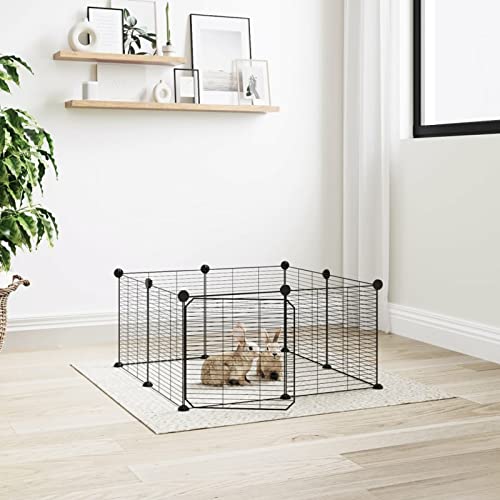 CIADAZ 8-TLG. Haustierkäfig mit Tür, Meerschweinchen Käfig, Kleintierkäfig, Meerschweinchen Gehege, Freigehege Für Kaninchen, Hasenkäfig, Kaninchengehege, Kaninchenstall, Schwarz 35x35 cm Stahl von CIADAZ