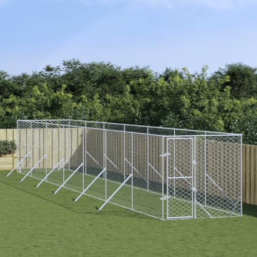 CIADAZ Outdoor-Hundezwinger Silbern 2x14x2 m Verzinkter Stahl, Kaninchenstall, Legenester Für Hühner, Hühnerhaus, Hasenstall Draußen von CIADAZ