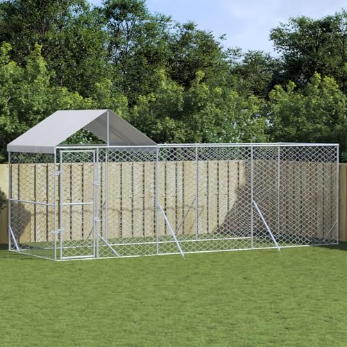 CIADAZ Outdoor-Hundezwinger mit Dach Silber 6x2x2,5 m Verzinkter Stahl, Kaninchenstall, Legenester Für Hühner, Hühnerhaus, Hasenstall Draußen von CIADAZ