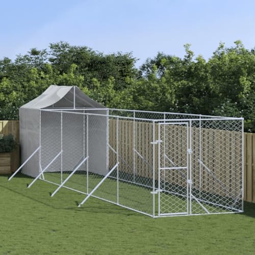 CIADAZ Outdoor-Hundezwinger mit Dach Silbern 2x10x2,5 m Stahl Verzinkt, Kaninchenstall, Legenester Für Hühner, Hühnerhaus, Hasenstall Draußen 3190476 von CIADAZ