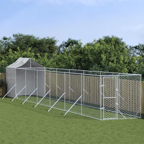 CIADAZ Outdoor-Hundezwinger mit Dach Silbern 2x14x2,5 m Stahl Verzinkt, Kaninchenstall, Legenester Für Hühner, Hühnerhaus, Hasenstall Draußen 3190477 von CIADAZ