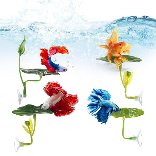 Betta-Hängematten- und Fischspielzeug-Set, 4-teilig, Betta-Zubehör für Ruheplatz, Zucht, Bettas, Fische, Blätter, Hängematte für Aquarium-Dekoration (4 x grün) von CIATBYYJ