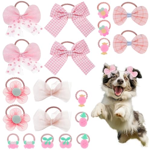 CIATBYYJ 10 Stück Hund Haarschleifen Blumen Hundehaarschleifen, Süße Rosa Hundehaar-Schleifen mit Gummiband für Kleine Hunde,Katzen,für Stilvolle Hundepflege von CIATBYYJ