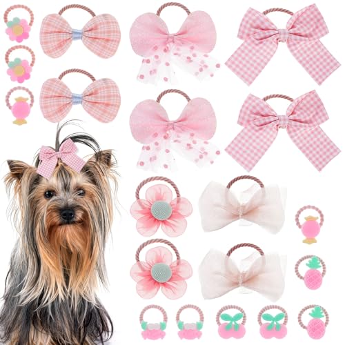 CIATBYYJ Haarschleifen für kleine Hunde mit Gummibändern, niedliche Hundeschleifen, kleine Hunde, Mädchen, Hunde, Schleife, Haarschleife, für Welpen, Yorkie, Teddy, kleine Hunde, 20 Stück von CIATBYYJ