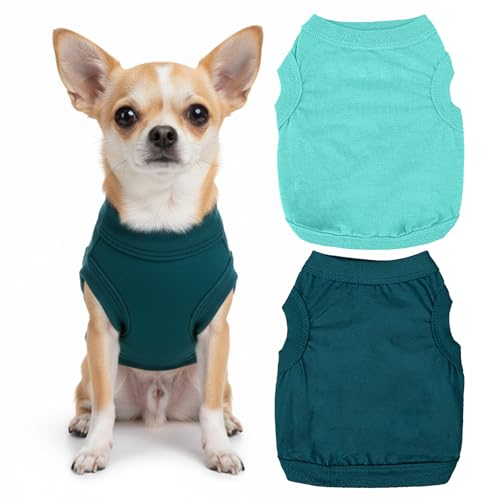 Hundekleidung für kleine Hunde, weiches Hunde-Shirt, niedlicher Chihuahua, Teetasse, atmungsaktiv, ganzjähriger Stil mit Tank-Stil, Größe XS, Grün, 2 Stück von CIATBYYJ