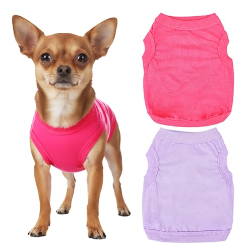 Hundekleidung für kleine Hunde, weiches Hunde-Shirt, niedlicher Chihuahua, Teetasse, atmungsaktiv, ganzjähriger Stil mit Tank-Stil, Größe XS, Violett, 2 Stück von CIATBYYJ