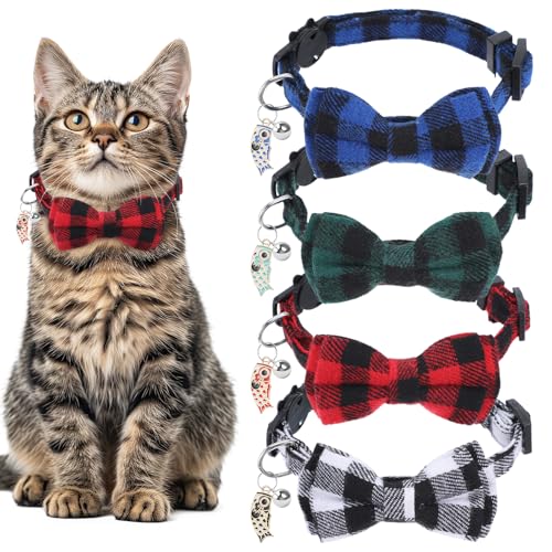 Klassisches kariertes Katzenhalsband mit Glöckchen, Breakaway-Kätzchen-Halsband, Weihnachtsfliege, Kätzchen-Halsband mit Fliege für Katzen, Haustierzubehör, Weihnachtsstimmung, 4 Stück Klassisches kariertes Katzenhalsband mit Glöckchen, Breakaway-Kätzchen-Halsband, Weihnachtsfliege, Kätzchen-Halsband mit Fliege für Katzen, Haustierzubehör, Weihnachtsstimmung, 4 Stück von CIATBYYJ