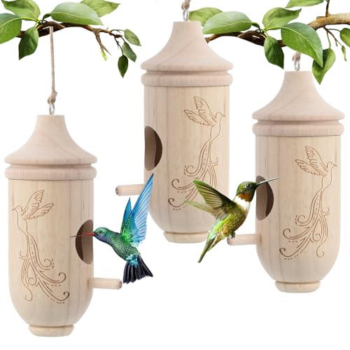 Kolibri-Haus, Kolibri-Häuser aus Holz zum Aufhängen im Freien, niedliches Vogelhaus-Set aus Holz, Kolibri-Nest für Gartenarbeit, Geschenke, Heimdekoration, 3 Stück von CIATBYYJ