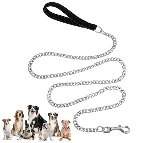 Robuste Hundeleine aus Metall, Metallkette und Nylonseil, kaufeste Haustier-Leine, Kette mit weich gepolstertem Griff, für große und mittelgroße Hunde von CIATBYYJ