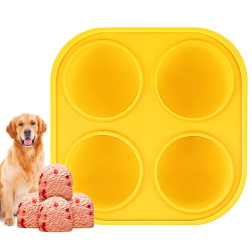 Silikonform für Hundeleckerlis mit 4 Mulden, wiederverwendbare Silikonform für Leckerlis, Leckerli-Tablett, einfaches Herauslösen für gefrorene Welpen-Snacks, Erdnussbutter und Brühe (gelb) von CIATBYYJ