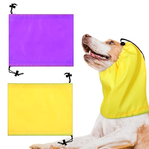 Wasserdichter Hundeohrenschutz für die Badewanne, verstellbare Duschhaube für große Hunde, Haustierohrenschutz beim Baden, Fellpflege, Schwimmen, im Freien (lila + gelb), 2 Stück von CIATBYYJ
