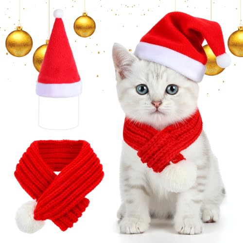 Weihnachtsmütze und Schal für Hunde, Größe M, roter Strick, verstellbarer Schal mit weißem Pompon, Hunde-Winter-Halswärmer, Hunde-Weihnachts-Outfit Weihnachtsmütze und Schal für Hunde, Größe M, roter Strick, verstellbarer Schal mit weißem Pompon, Hunde-Winter-Halswärmer, Hunde-Weihnachts-Outfit von CIATBYYJ