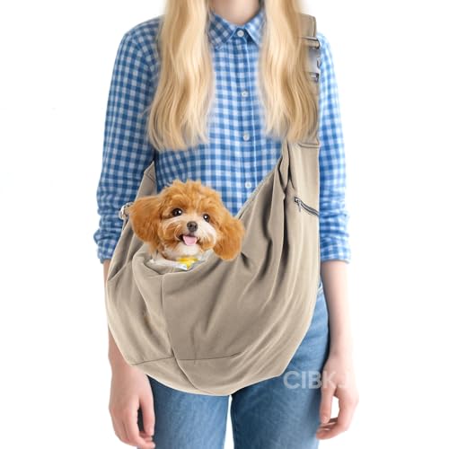 Tragetasche für Welpen, Hundetragetrage für kleine Hunde, mit verstellbarem Schultergurt, freihändiges Haustier-Tragetuch für Reisen, Outdoor, U-Bahn (Khaki) von CIBKJ