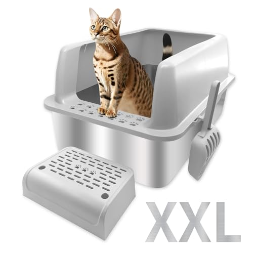 CIGAA Katzentoilette aus Edelstahl mit Doppelfilterpedal, Edelstahl-Klo mit Deckel und Schaufel, 60 × 40 × 30 cm, auslaufsicher, Katzenstreu, geruchsfrei, mit Antihaft-Oberfläche von CIGAA