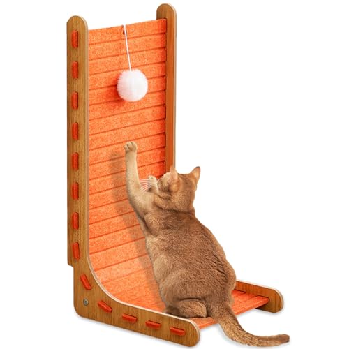 CIGAA L-förmiges Katzenkratzbrett, 68 cm hoch, Katzenkratzbäume mit Ball, Spielzeug, Kätzchenkratzer für den Innenbereich, zum Schutz von Möbeln, Orange von CIGAA