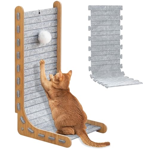 CIGAA L-förmiges Katzenkratzbrett mit Nachfüllung, 68 cm hoch, Katzenkratzbäume mit Ball, Spielzeug, Kätzchen-Kratzer für den Innenbereich, Schutz von Möbeln von CIGAA
