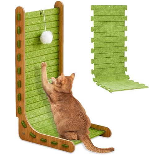 CIGAA L-förmiges Katzenkratzbrett mit Nachfüllung, 68 cm hoch, Katzenkratzbäume mit Ball, Spielzeug, Kätzchenkratzer für den Innenbereich, Schutz von Möbeln, Grün von CIGAA