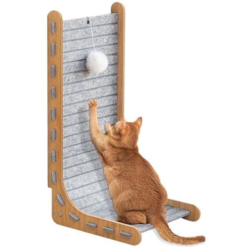 CIGAA L-förmiges Kratzbrett, 68 cm hoch, Katzenkratzbäume mit Ball, Spielzeug, Kätzchenkratzer für den Innenbereich, Grau von CIGAA