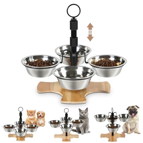 CILXGQLN Katzenfutterschale Hundenäpfe Erhöhte Katzennäpfe, 3 verstellbare Höhen Erhöhte Katzennapf für Indoor-Katzen Kleine Hunde mit 5 Edelstahlnäpfen, Erhöhter Hundenäpfe Katzenfutterspender von CILXGQLN