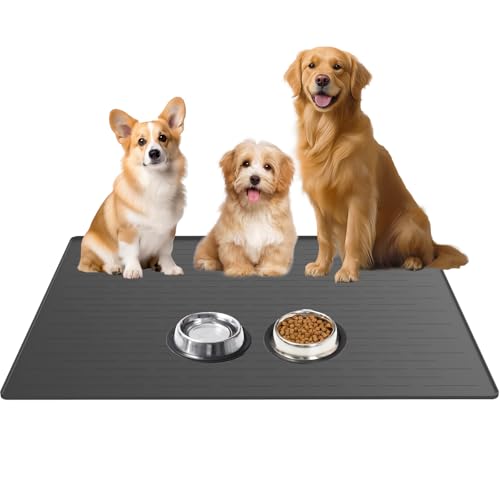 Große Silikon-Haustier-Füttermatte, 100,3 x 74,9 cm, Hundematte für Futter und Wasser, wasserdichte Hunde-/Katzennapfmatte, rutschfeste Hundefuttermatten für Böden, geeignet für kleine, mittelgroße von CINEZUN