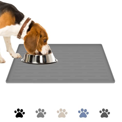 Silikon-Haustier-Futtermatte, 45,7 x 30,5 cm, Hundematte für Futter und Wasser, wasserdichte Hunde- und Katzennapfmatte, rutschfeste Haustierfuttermatten für Böden, hoher erhöhter Rand, um Verschütten Silikon-Haustier-Futtermatte, 45,7 x 30,5 cm, Hundematte für Futter und Wasser, wasserdichte Hunde- und Katzennapfmatte, rutschfeste Haustierfuttermatten für Böden, hoher erhöhter Rand, um Verschütten von CINEZUN