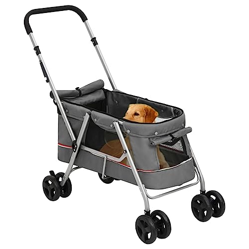 CIOURSTO Falten Sie Hundekatze Kinderwagen - 300D -Leinenstoff Atmungsable Mesh Haustiere Trolleys Karren Zum Camping -Sporteinkauf (Grau) von CIOURSTO