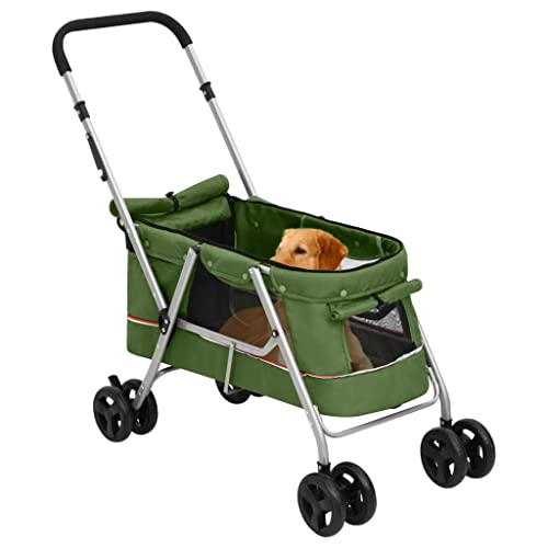 CIOURSTO Falten Sie Hundekatze Kinderwagen - 300D -Leinenstoff Atmungsable Mesh Haustiere Trolleys Karren Zum Camping -Sporteinkauf (Grün) von CIOURSTO