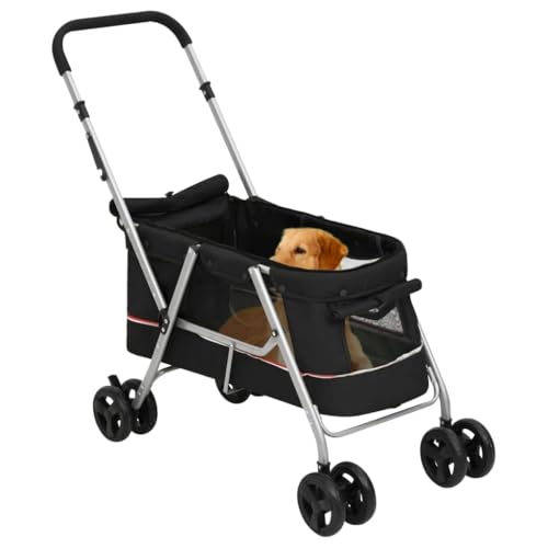CIOURSTO Falten Sie Hundekatze Kinderwagen - 300D -Leinenstoff Atmungsable Mesh Haustiere Trolleys Karren Zum Camping -Sporteinkauf (Schwarz) von CIOURSTO